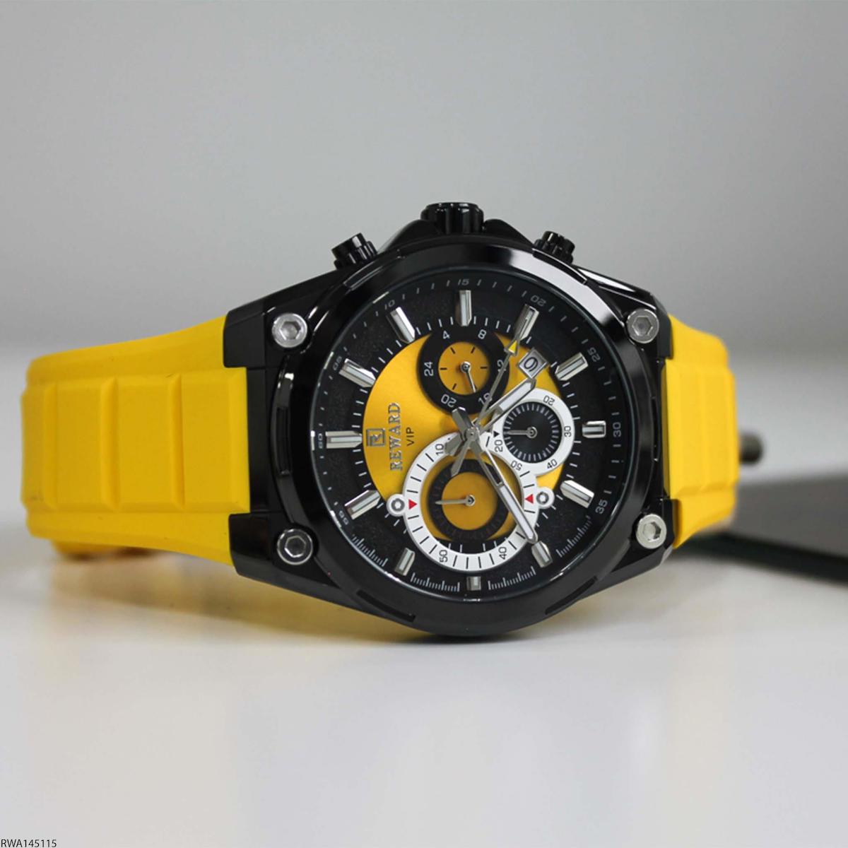Reward RWA145115 Takvimli 47 mm Sarı Silikon Kordon Analog Erkek Kol Saati