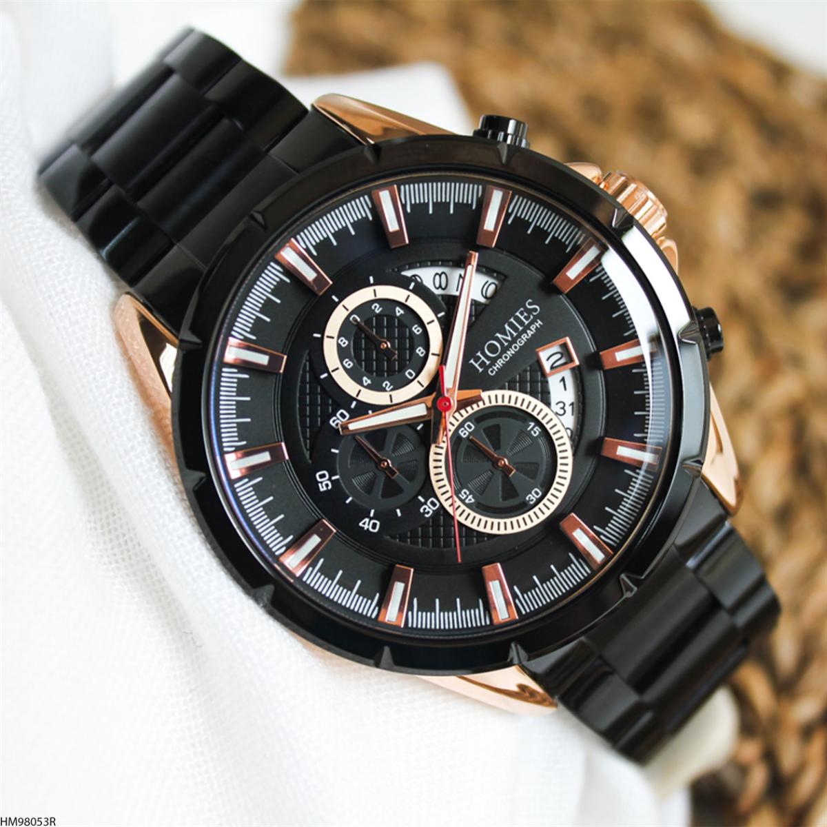 Homies HM98053R Pusulalı Takvimli Siyah Metal Kordon Analog Erkek Kol Saati