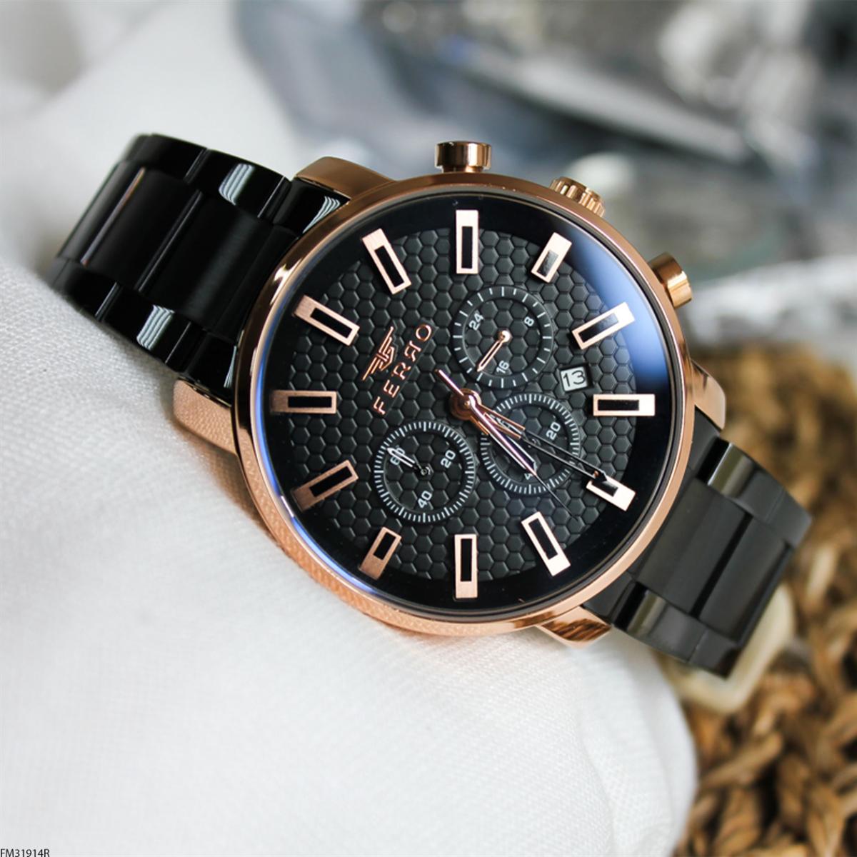 Ferro FM31914R Takvimli 42 mm Siyah Metal Kordon Analog Erkek Kol Saati