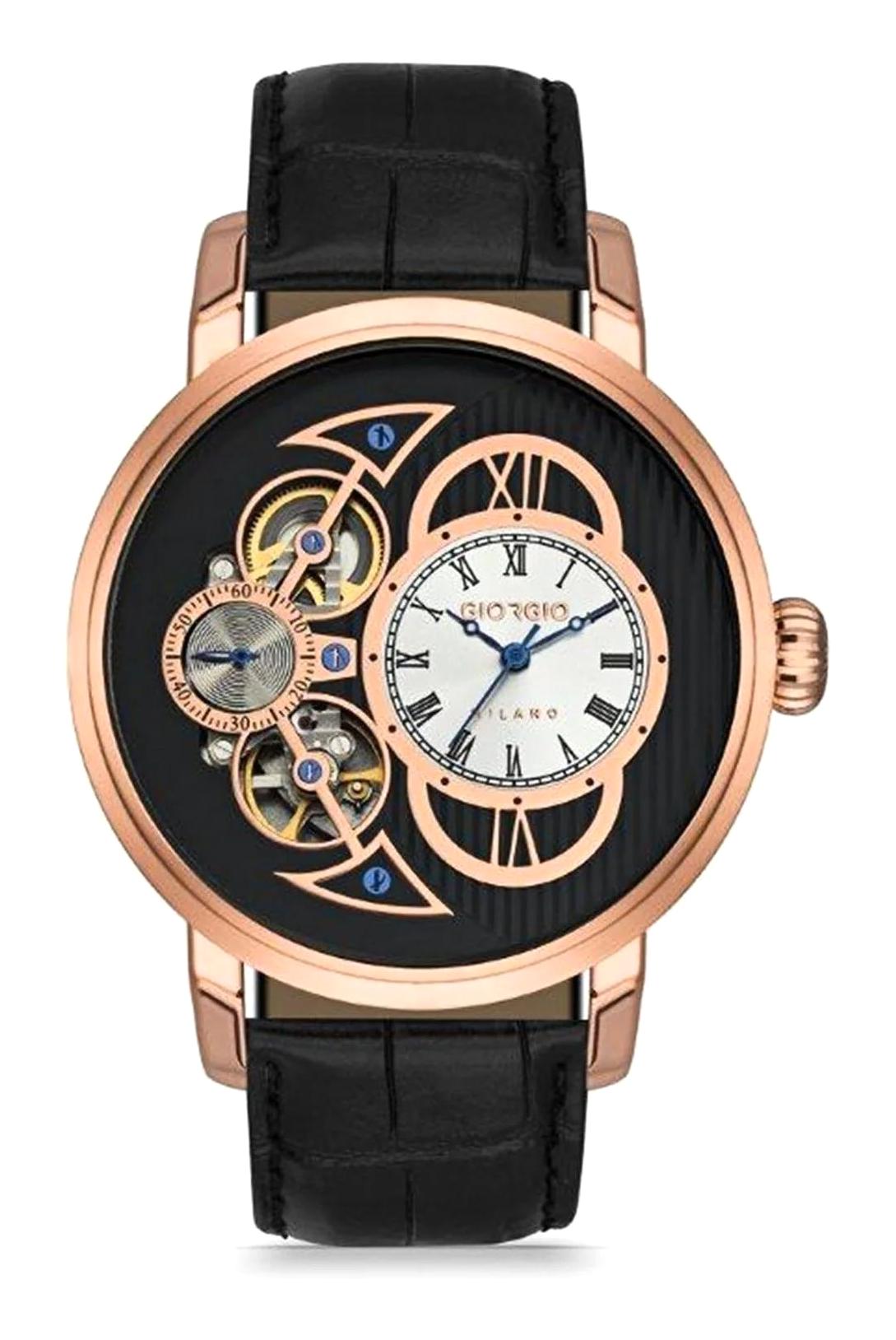 Giorgio Milano GM00128-04 Takvimli 45 mm Siyah Deri Kordon Analog Erkek Kol Saati