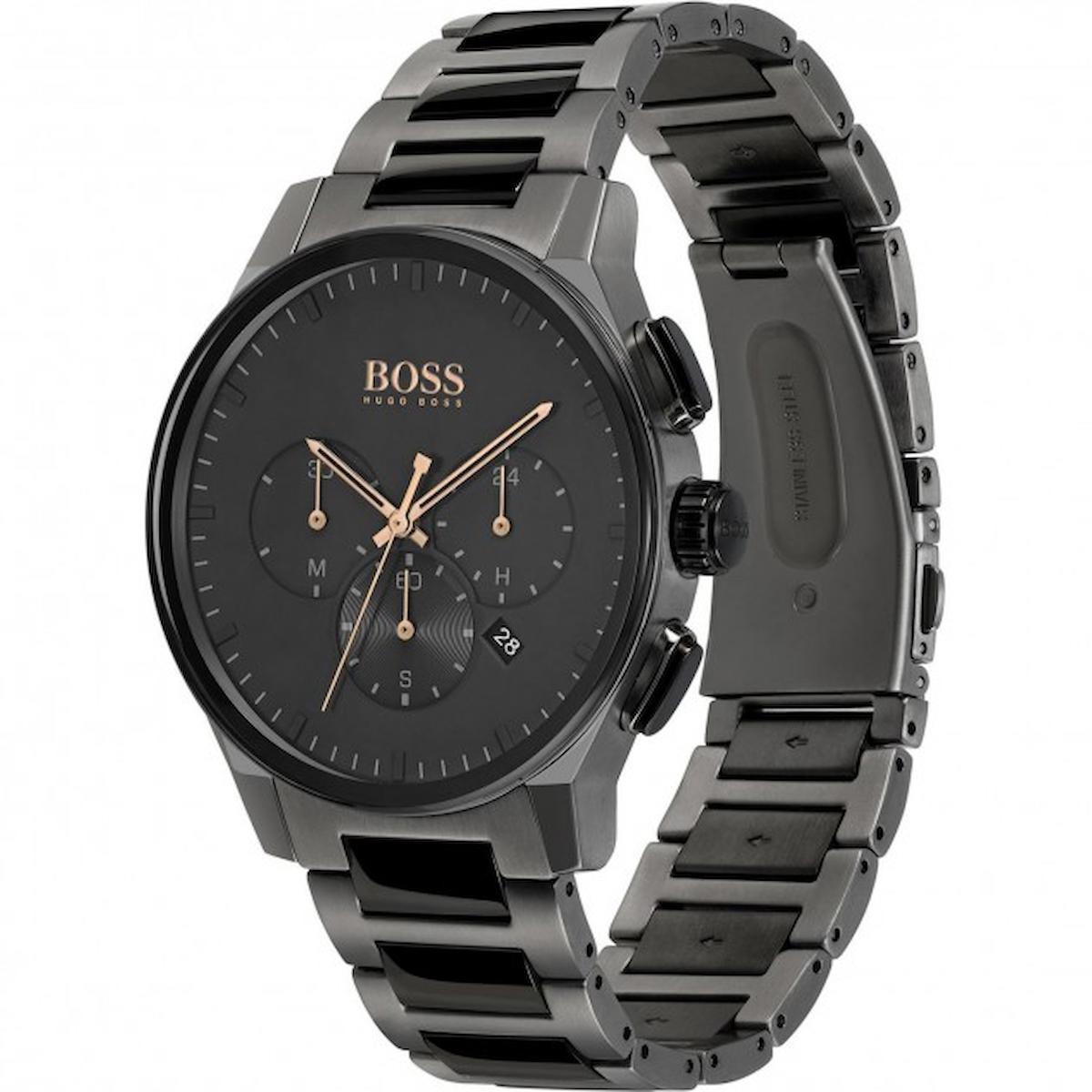 Hugo Boss HB1513814 Pusulalı Takvimli 44 mm Siyah Çelik Kordon Analog Erkek Kol Saati
