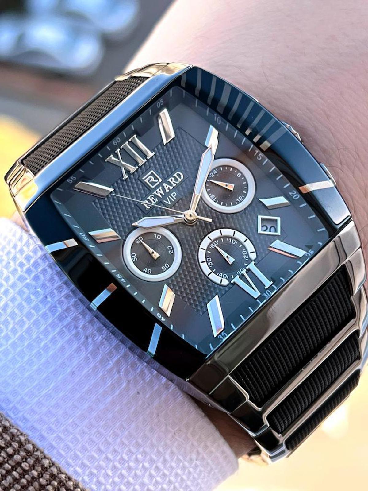 Reward EA.141108 Takvimli 45 mm Siyah Çelik Kordon Analog Erkek Kol Saati