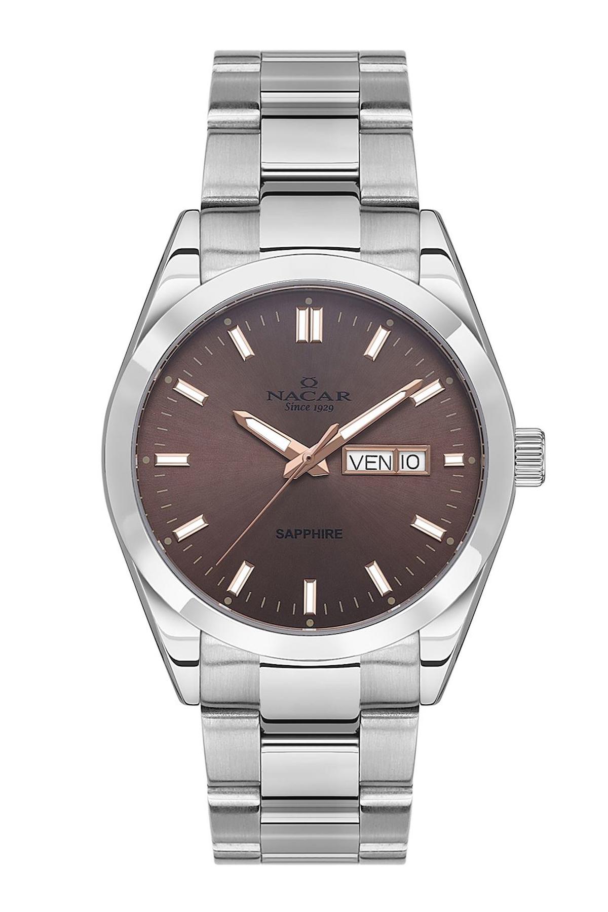 Nacar 31299227AKM Takvimli 44 mm Çelik Kordon Analog Kol Saati