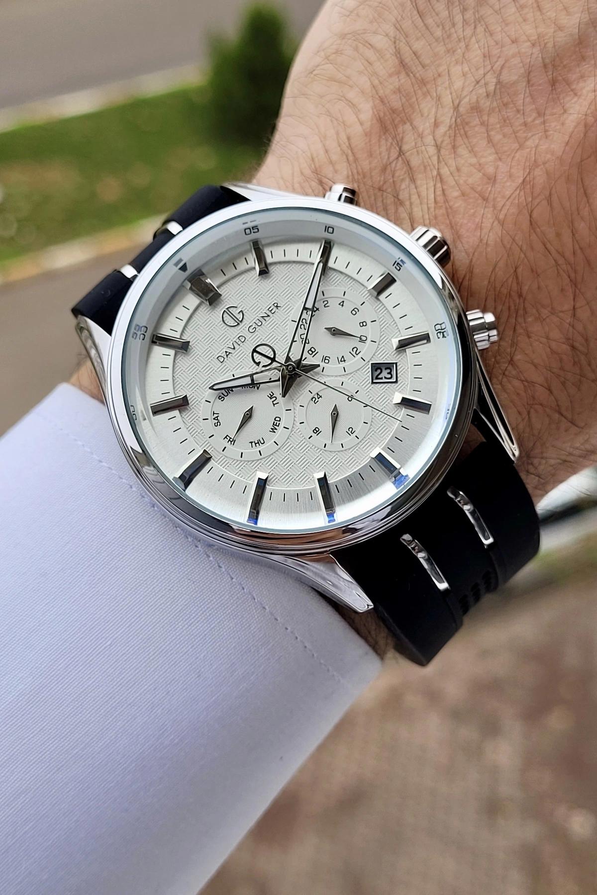 David Guner DGISTE64 Takvimli 42 mm Siyah Silikon Kordon Analog Kol Saati