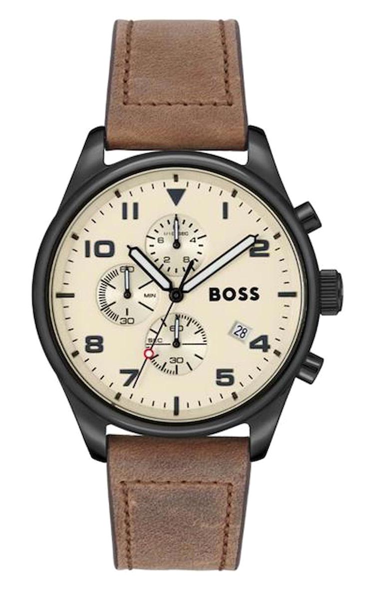 Hugo Boss HB1513990 Pusulalı Takvimli Kahverengi Kordon Analog Erkek Kol Saati