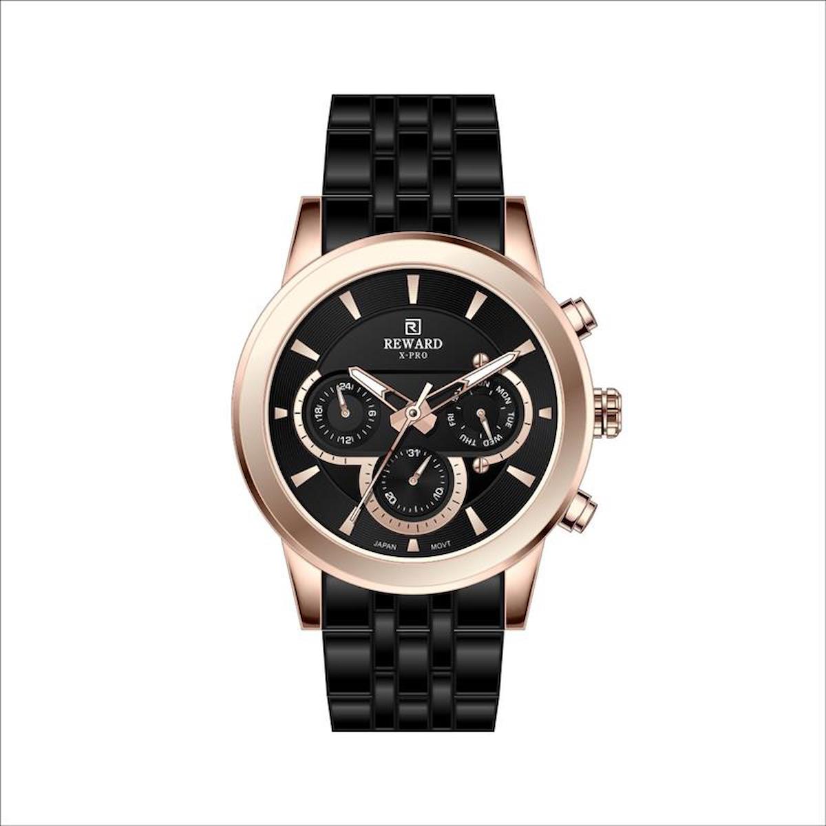 Reward A142546 Takvimli 44 mm Siyah Metal Kordon Analog Erkek Kol Saati