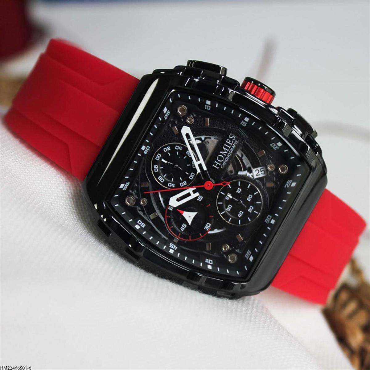 Homies HM22466S01-6 Pusulalı Takvimli 43 mm Kırmızı Silikon Kordon Analog Erkek Kol Saati