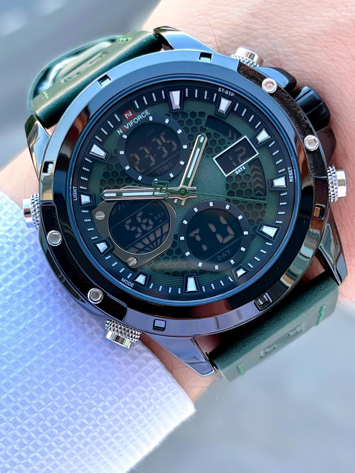 Naviforce ENF9225Y Takvimli 44 mm Yeşil Deri Kordon Analog Erkek Kol Saati
