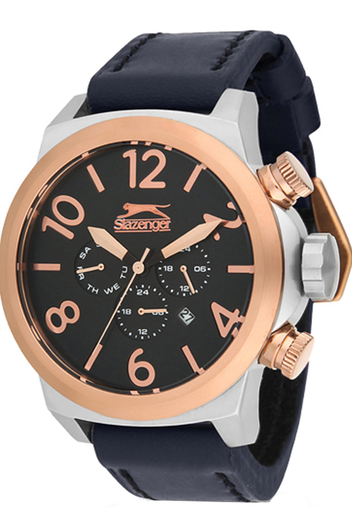Slazenger SL.1038.04 Takvimli 45 mm Lacivert Deri Kordon Analog Erkek Kol Saati