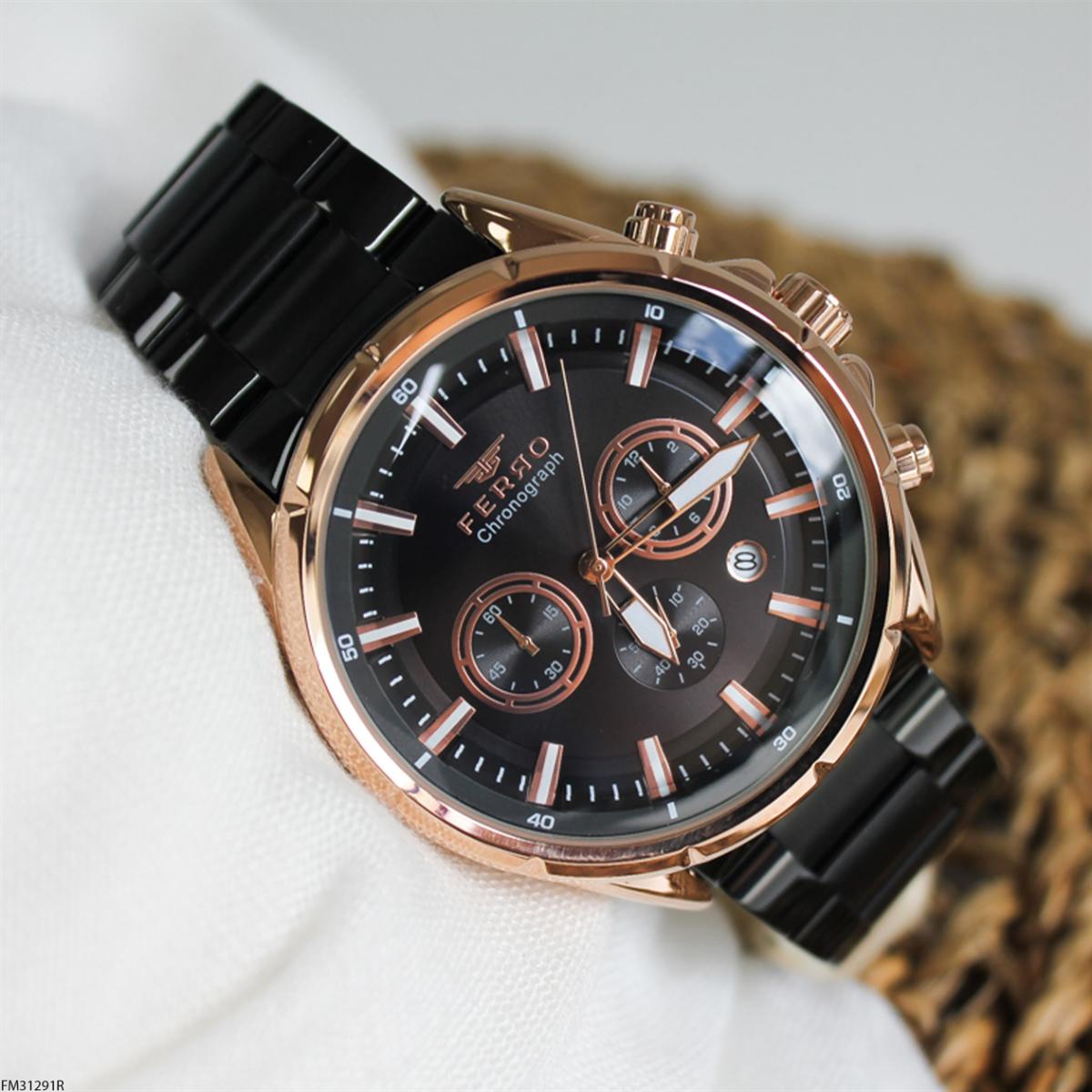 Ferro F31291R Takvimli 45 mm Siyah Çelik Kordon Analog Erkek Kol Saati