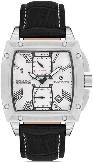 Pacomarine PM.21011.01 Takvimli 43 mm Siyah Deri Kordon Analog Kol Saati