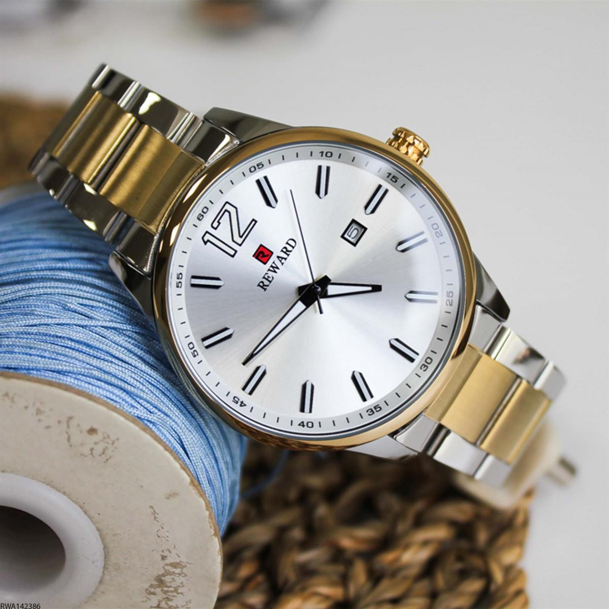 Reward RWA142386 Takvimli 44 mm Gri-Sarı Metal Kordon Analog Erkek Kol Saati