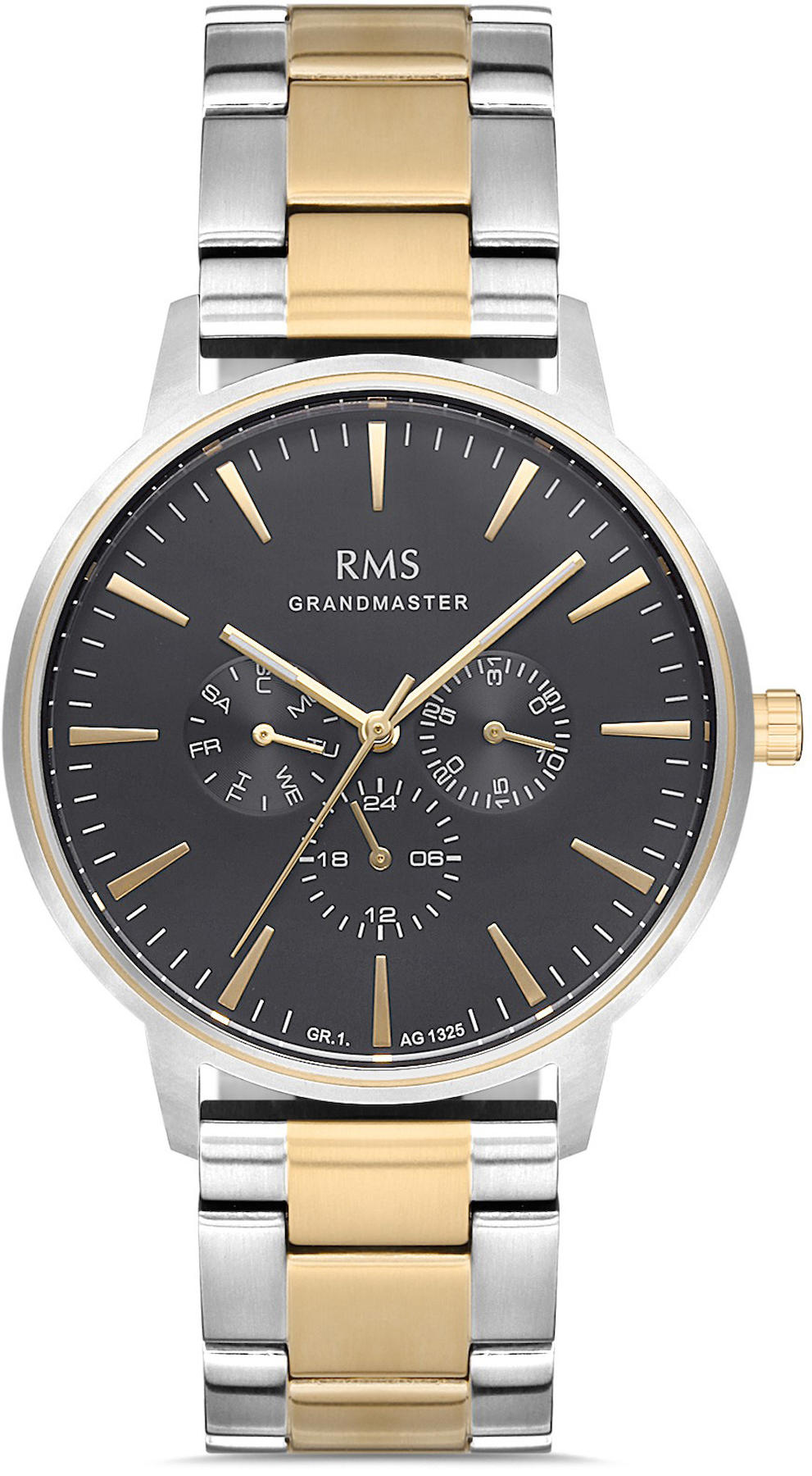 Romanson GR.1.AG1325.09 Takvimli 43 mm Gri-Sarı Çelik Kordon Analog Kol Saati