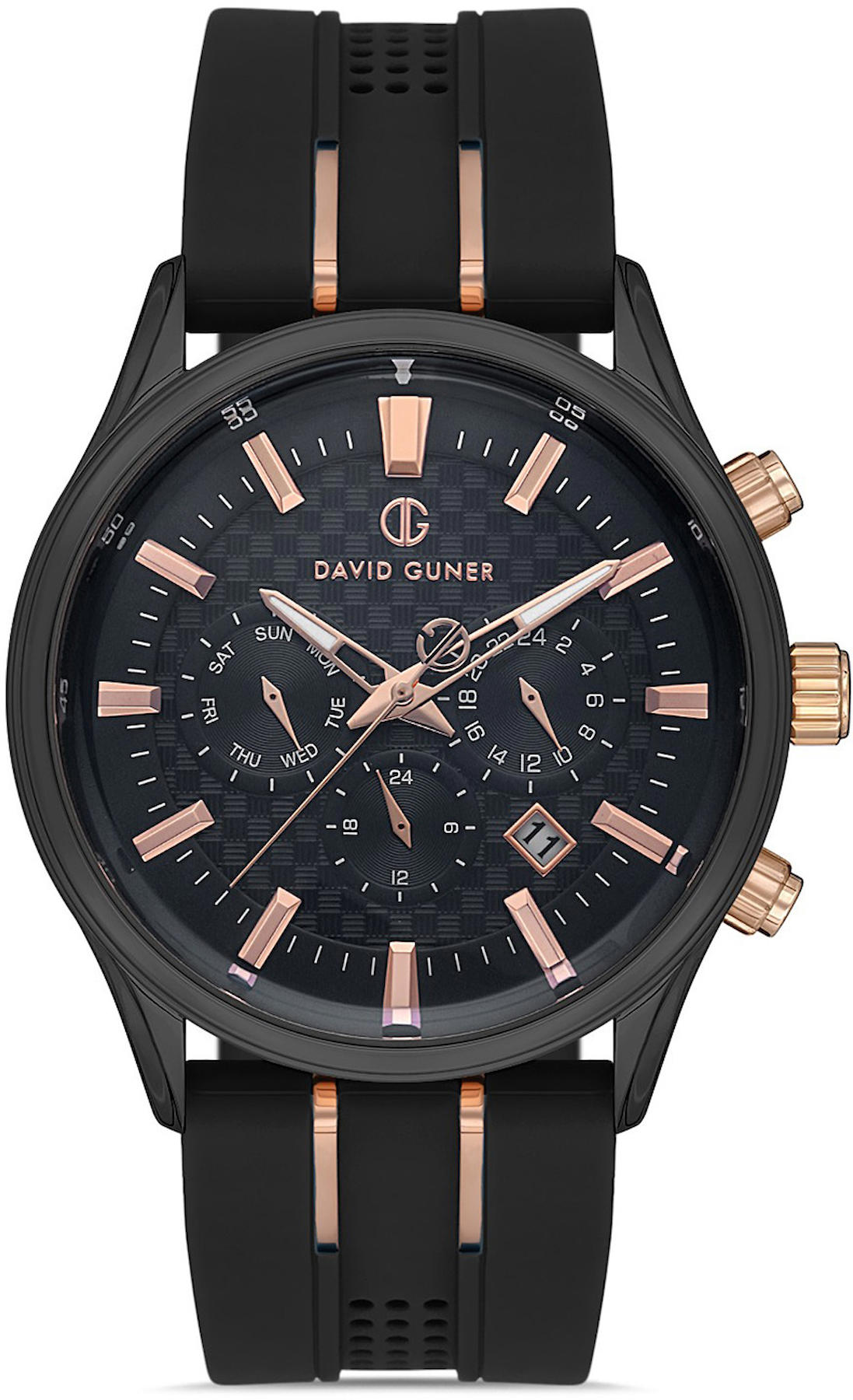 David Guner DG-8271GD-G2 Takvimli 42 mm Siyah Silikon Kordon Analog Kol Saati