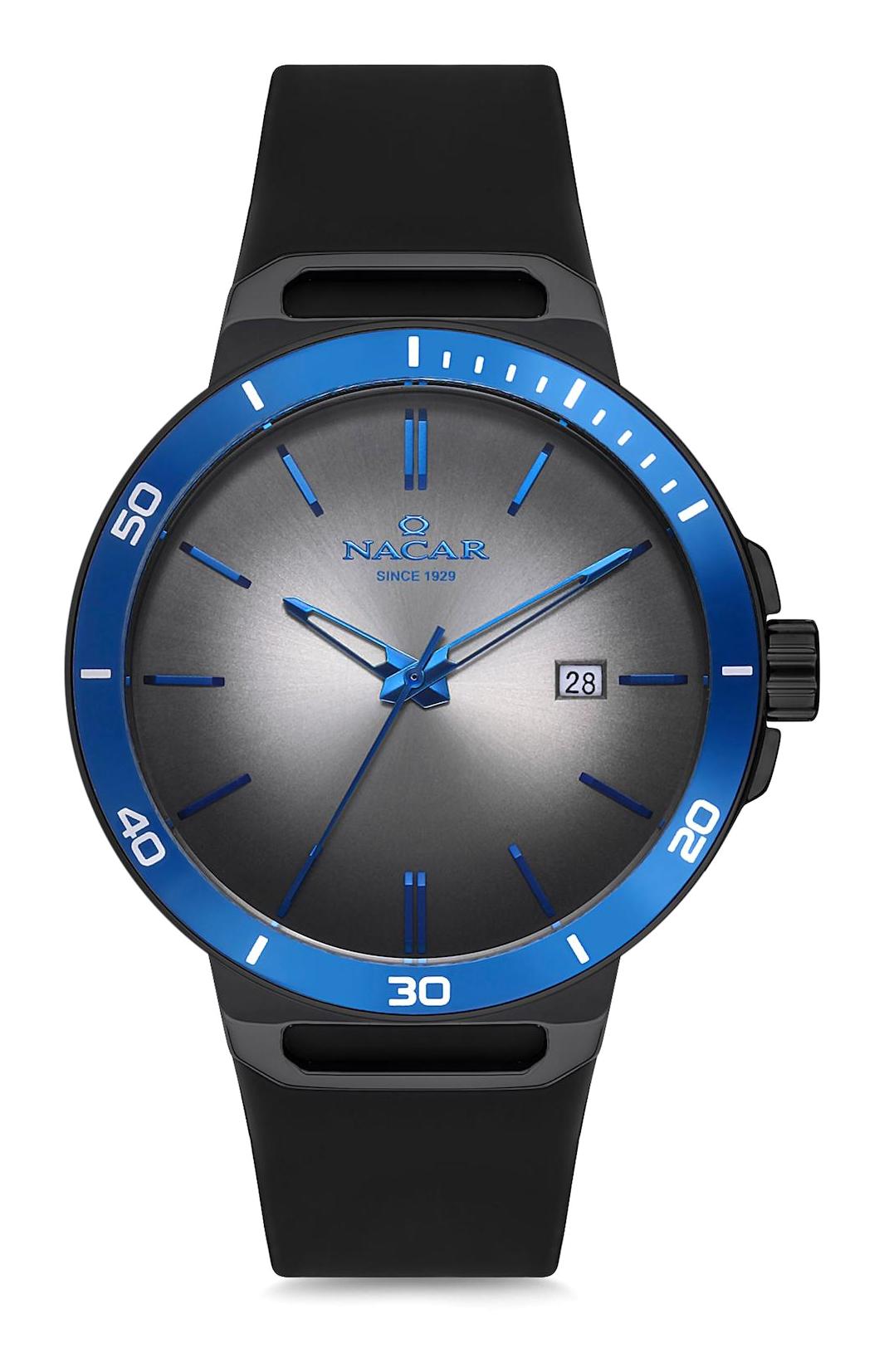Nacar 34290403BBS1 Takvimli 44 mm Siyah Çelik Kordon Analog Kol Saati