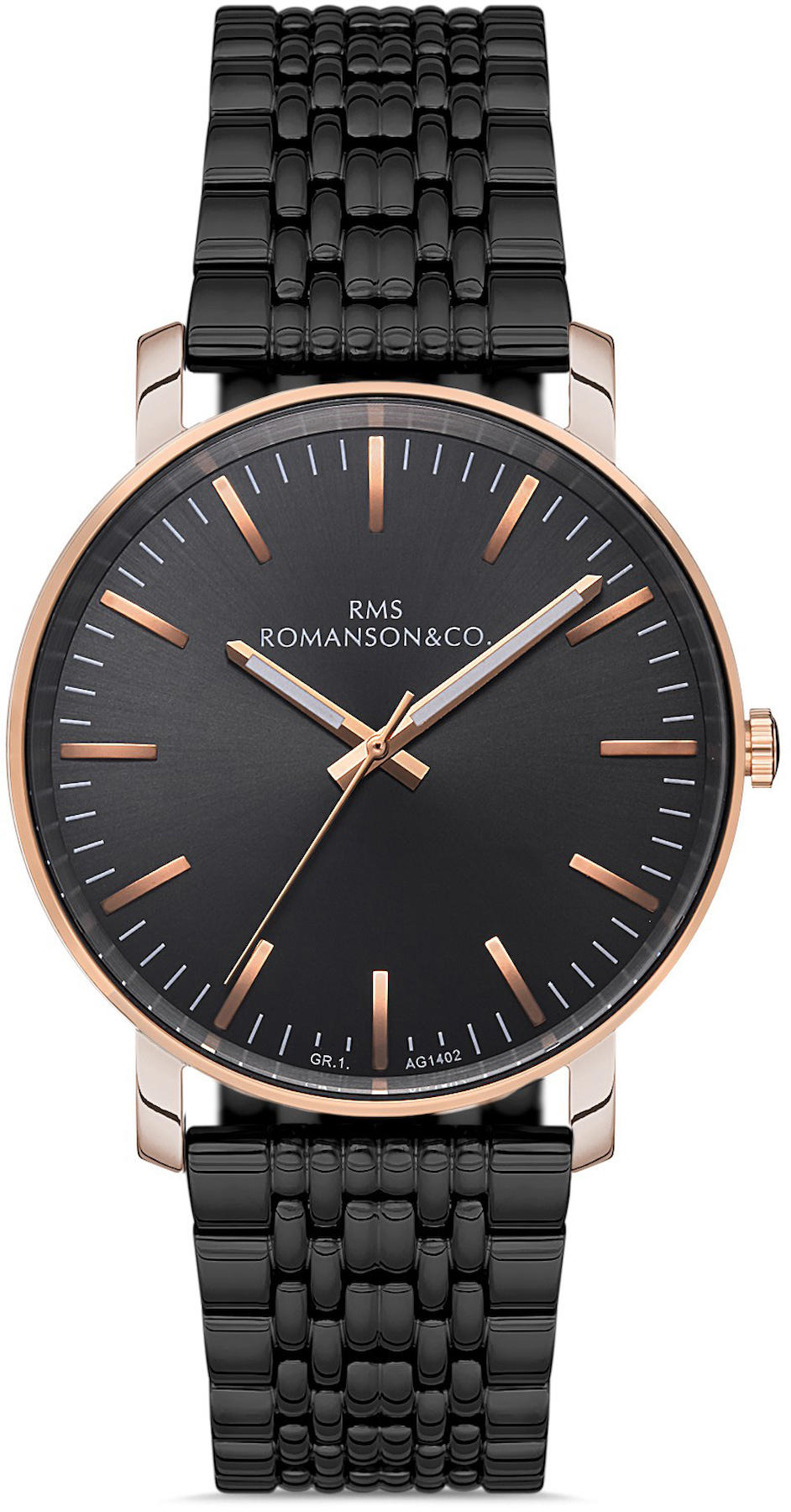 Romanson GR.1.AG1402.04 43 mm Siyah Çelik Kordon Analog Kol Saati