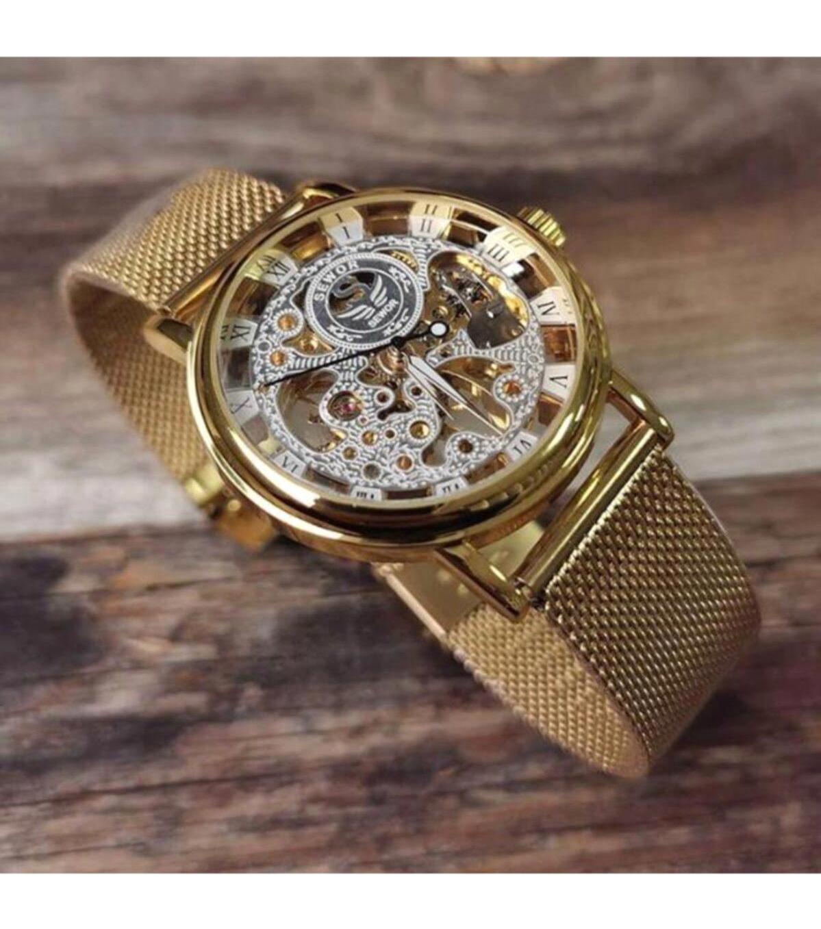 Sewor SEWOR8 41-45 mm Altın Hasır Kordon Analog Kol Saati
