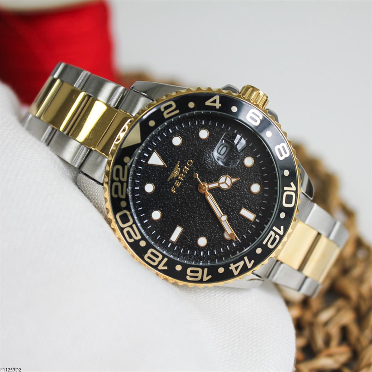 Ferro F11253D2 Takvimli 41 mm Altın-Çelik Kordon Analog Erkek Kol Saati