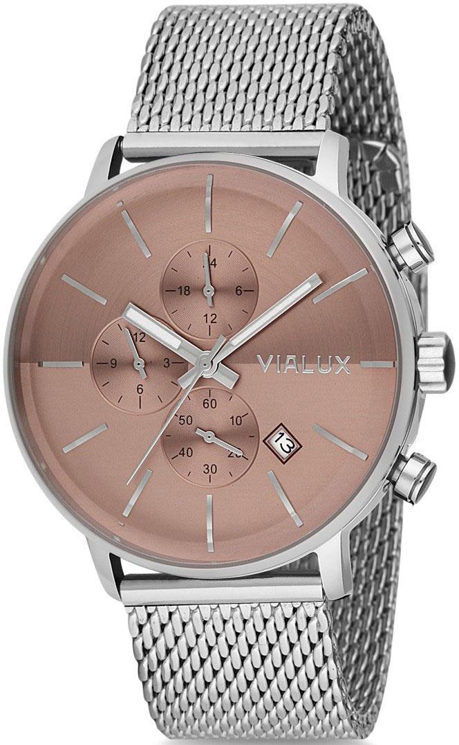 Vialux VX525S-12SS Takvimli 44 mm Çelik Kordon Analog Kol Saati