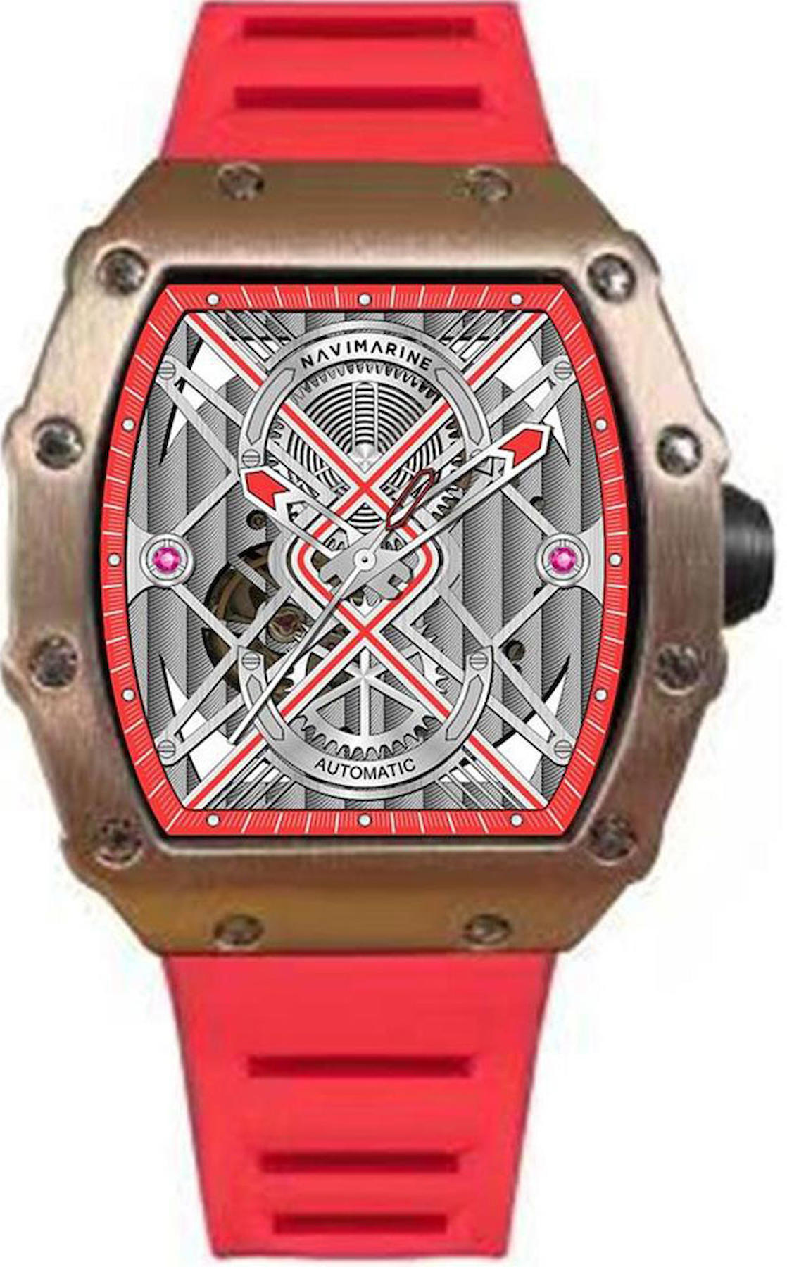Navimarine NVM2002-05 42 mm Kırmızı Silikon Kordon Analog Kol Saati