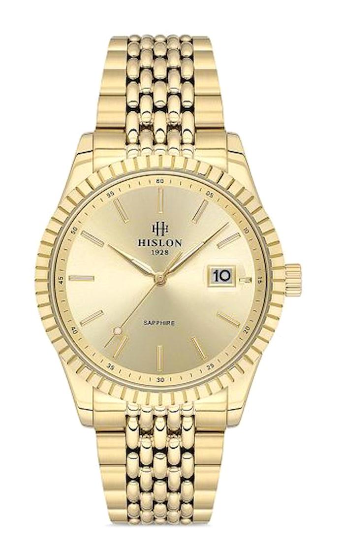Hislon CL145G-08SG Takvimli 41 mm Altın Çelik Kordon Analog Erkek Kol Saati