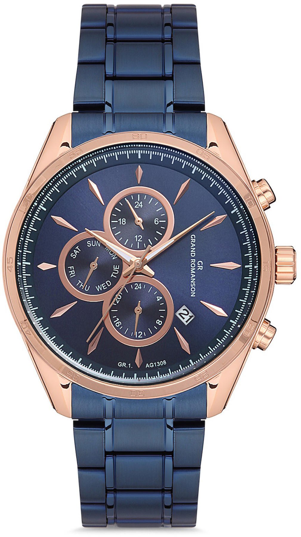 Romanson GR.1.AG1308.06 Takvimli 42 mm Lacivert Çelik Kordon Analog Kol Saati