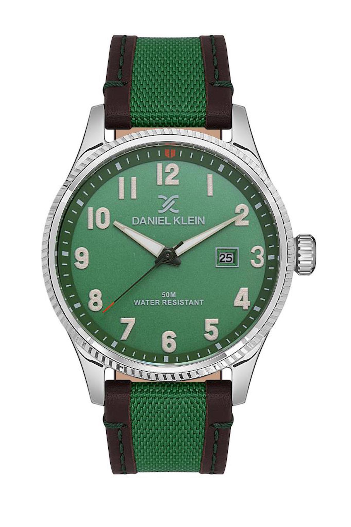 Daniel Klein DK.1.13557-3 Takvimli 45 mm Yeşil Deri Kordon Analog Erkek Kol Saati