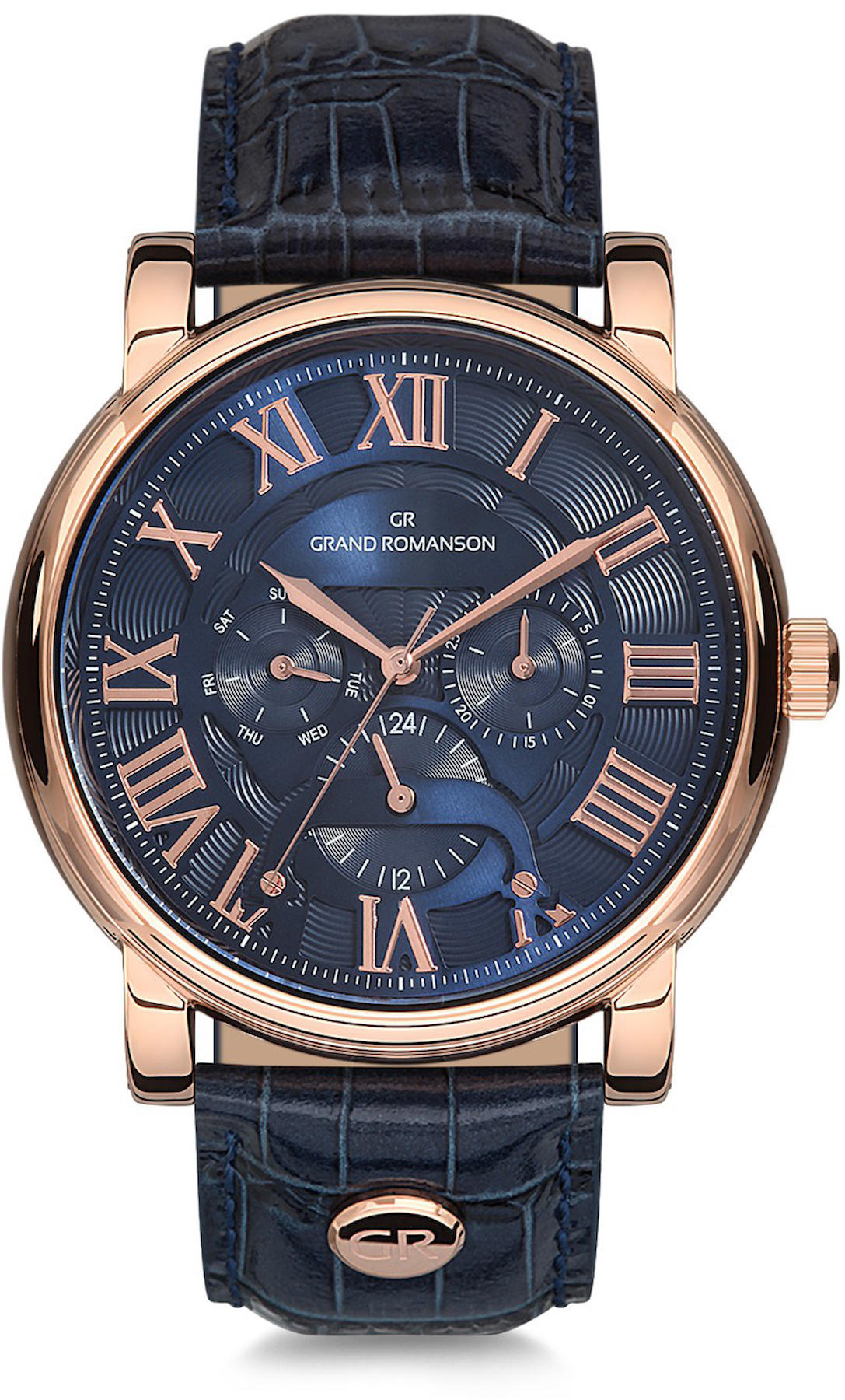 Romanson GR.1.AG1044.01 Takvimli 42 mm Lacivert Deri Kordon Analog Kol Saati