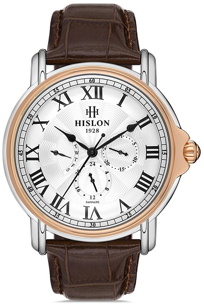 Hislon DT112T-02KS Pusulalı Takvimli 44 mm Kahverengi Deri Kordon Analog Erkek Kol Saati