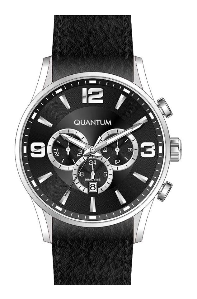 Quantum ADG1035.351 Takvimli Siyah Deri Kordon Analog Erkek Kol Saati