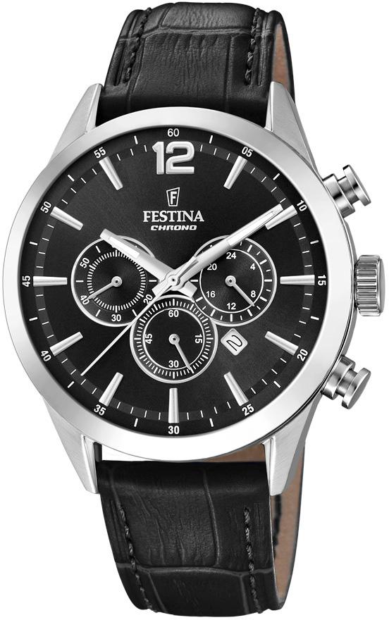 Festina F20542-5 Takvimli 43 mm Siyah Deri Kordon Analog Kol Saati
