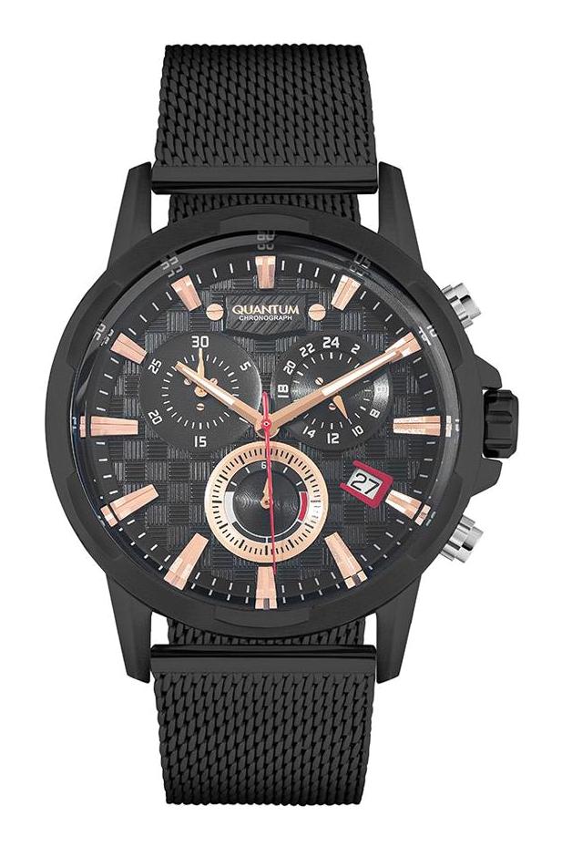Quantum PWG865.660 Takvimli 45 mm Siyah Çelik Kordon Analog Erkek Kol Saati