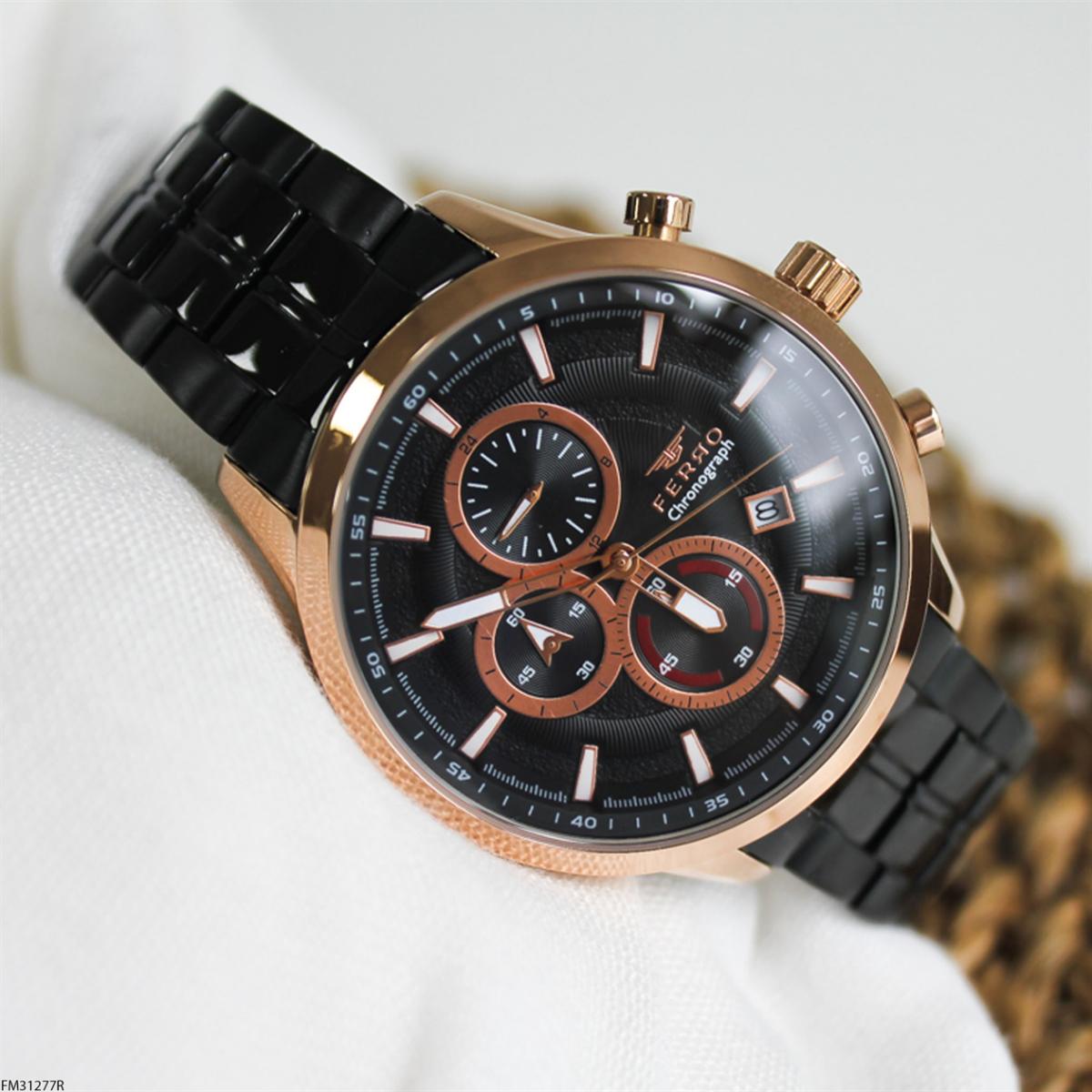 Ferro F31277R Takvimli 45 mm Siyah Çelik Kordon Analog Erkek Kol Saati