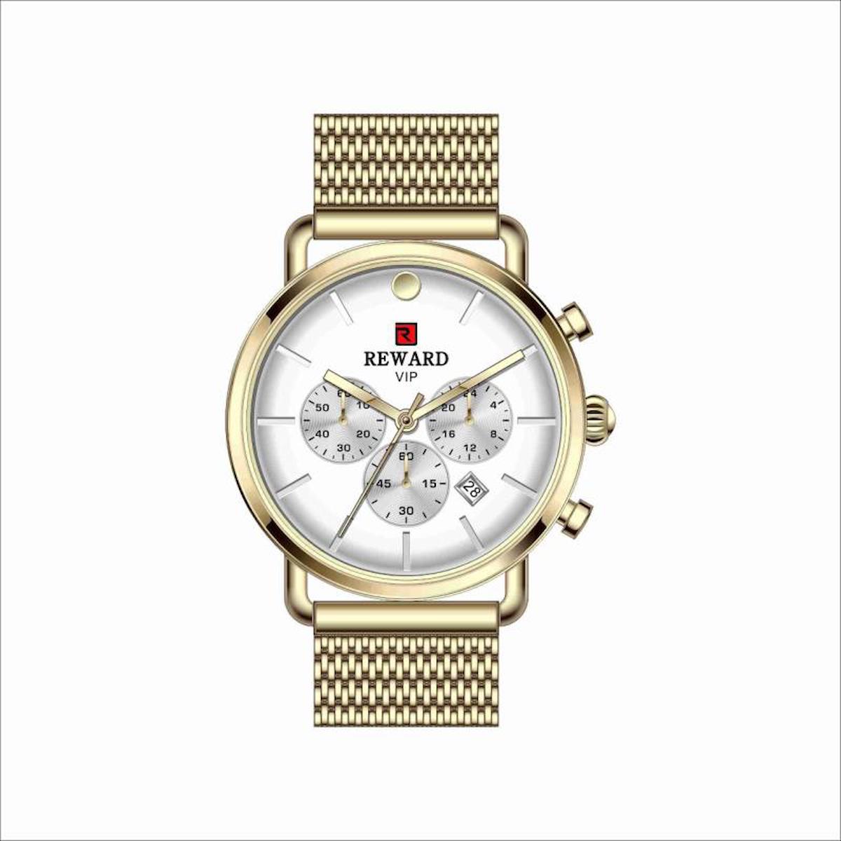 Reward A141613 Takvimli 40 mm Altın Metal Kordon Analog Erkek Kol Saati