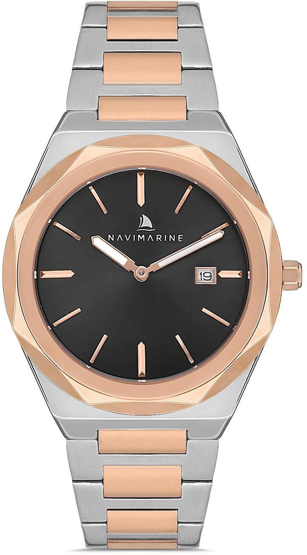 Navimarine NVM63-E2 Takvimli 42 mm Gri-Rose Gold Çelik Kordon Analog Kol Saati