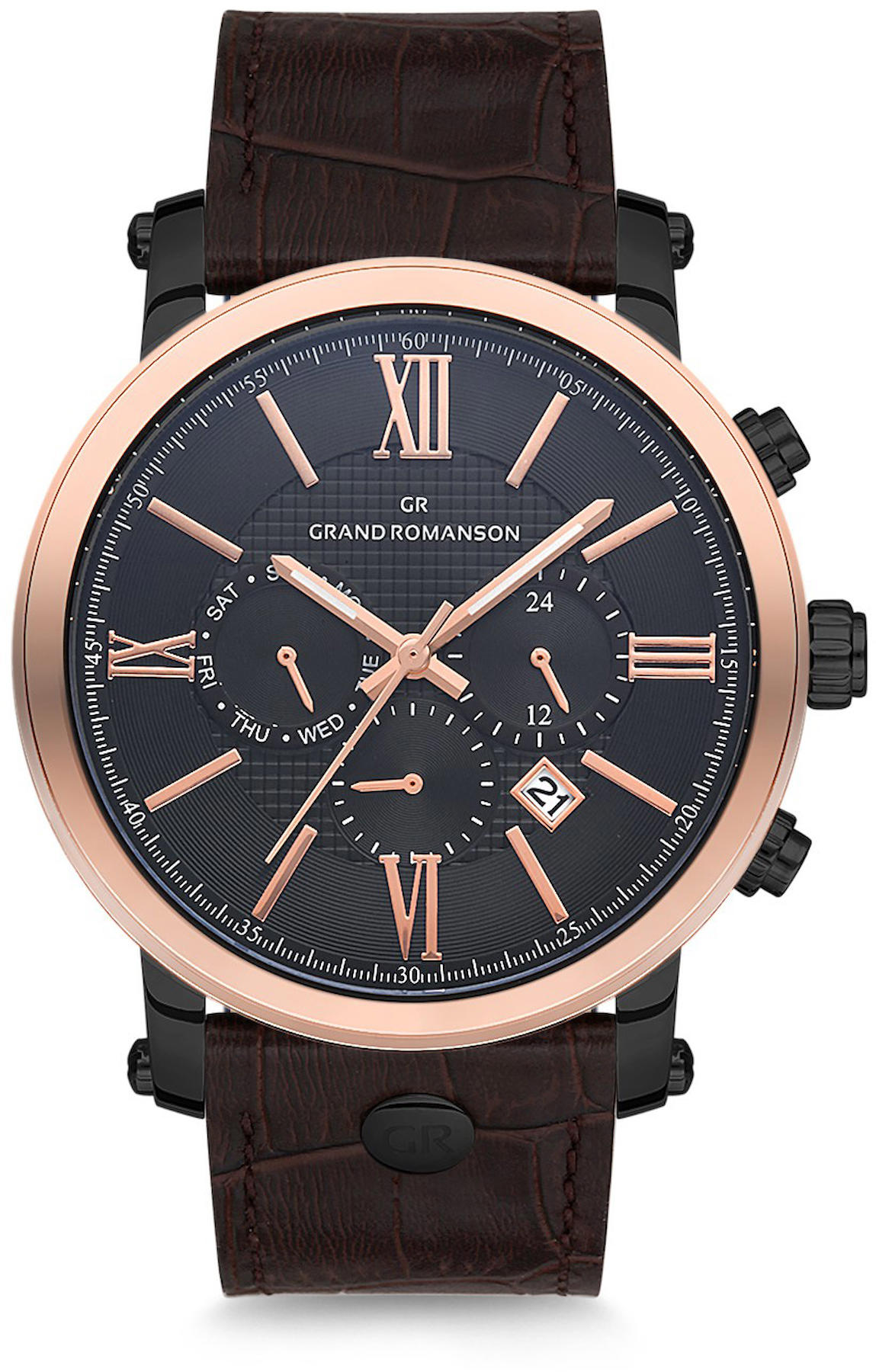 Romanson GR.1.AG1149.06 Takvimli 45 mm Kahverengi Deri Kordon Analog Kol Saati