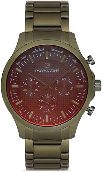 Pacomarine PM.51221.03 Takvimli 43 mm Yeşil Çelik Kordon Analog Erkek Kol Saati