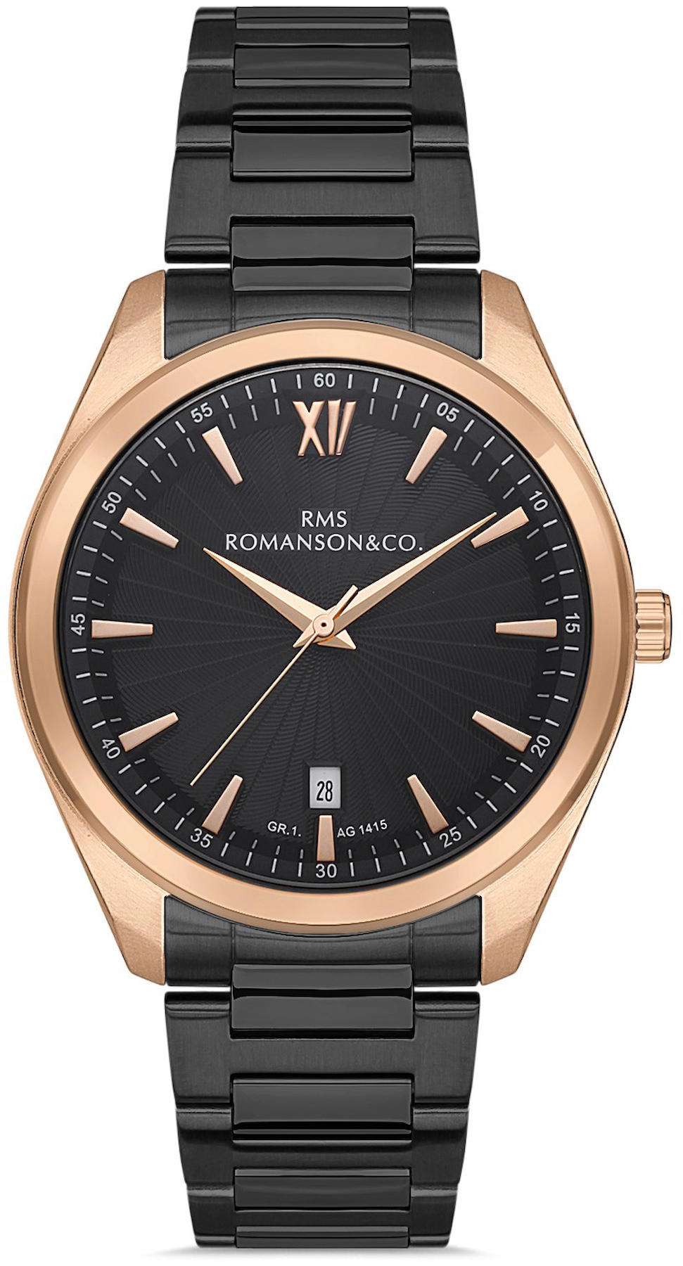 Romanson GR.1.AG1415.13 Takvimli 42 mm Siyah Çelik Kordon Analog Kol Saati
