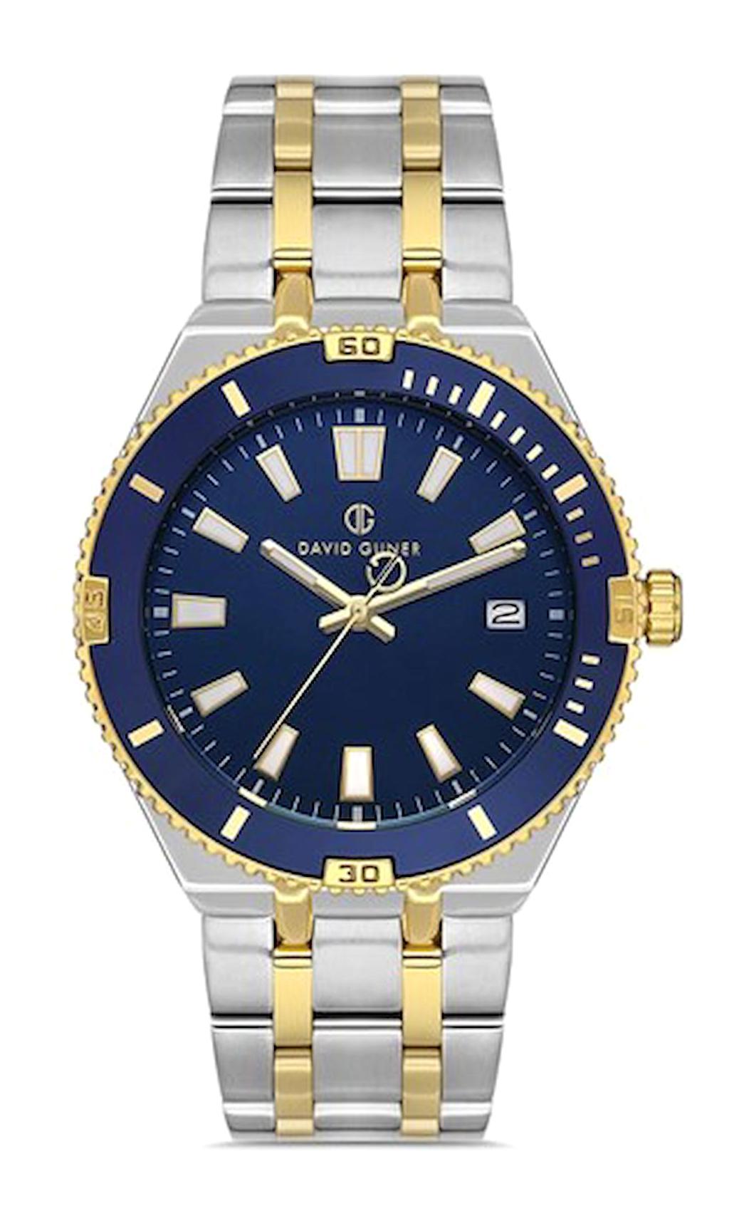 David Guner DG-8418GA-D3 Takvimli 42 mm Gri-Sarı Çelik Kordon Analog Kol Saati