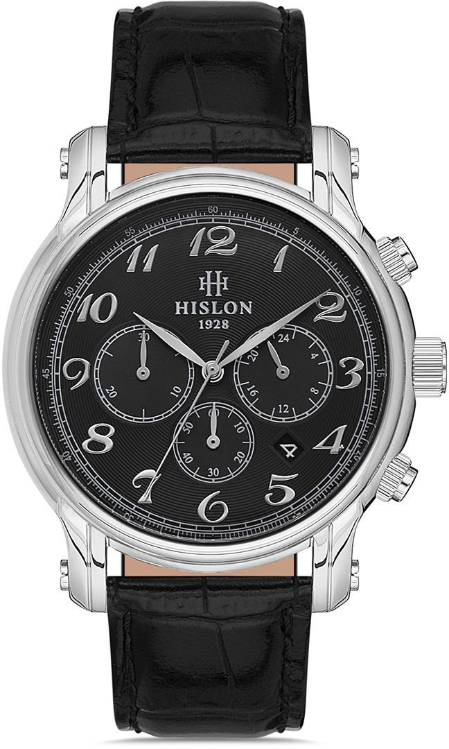 Hislon MS106S-04BS Pusulalı Takvimli 45 mm Siyah Deri Kordon Analog Erkek Kol Saati