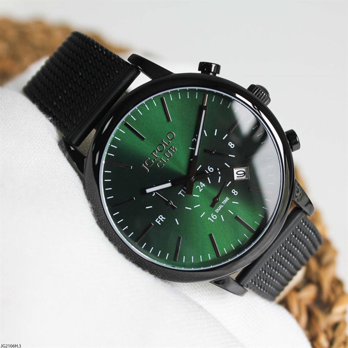 Jg. Polo Club JG2106H.3 Takvimli Siyah Çelik Kordon Analog Erkek Kol Saati