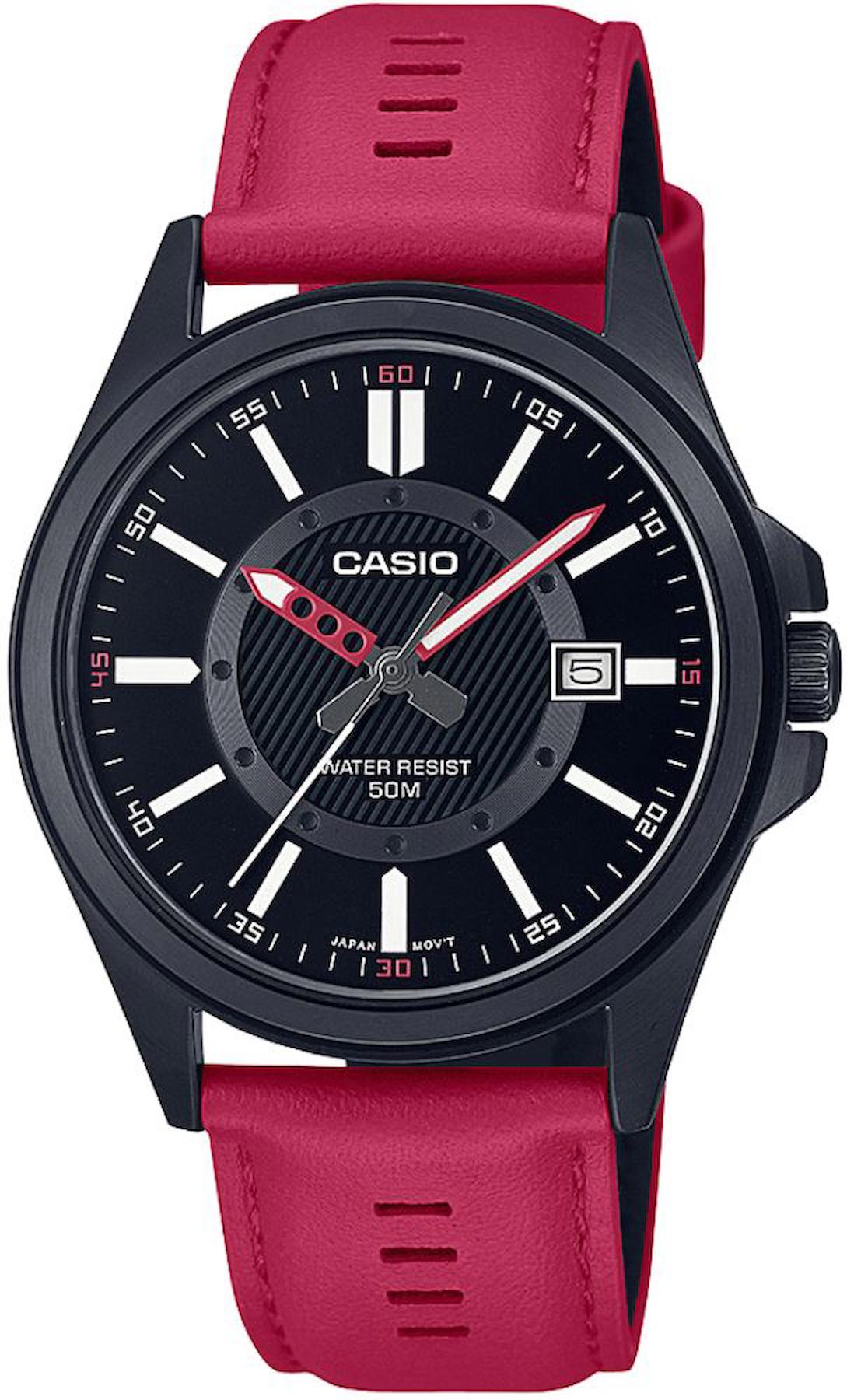 Casio MTP-E700BL-1EVDF Takvimli 40 mm Kırmızı Deri Kordon Analog Erkek Kol Saati