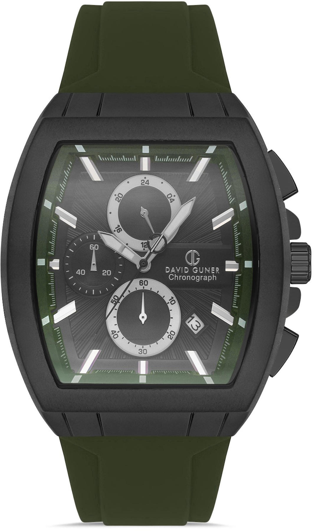 David Guner DG-8485GD-ZF2 Takvimli 42 mm Yeşil Silikon Kordon Analog Kol Saati