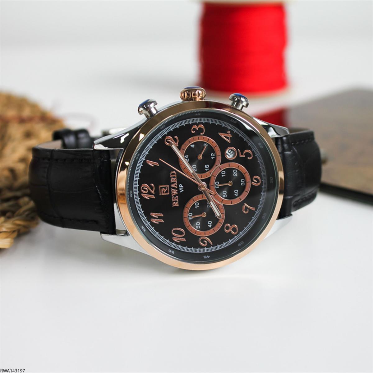 Reward RWA143197 Takvimli 46 mm Siyah Deri Kordon Analog Erkek Kol Saati