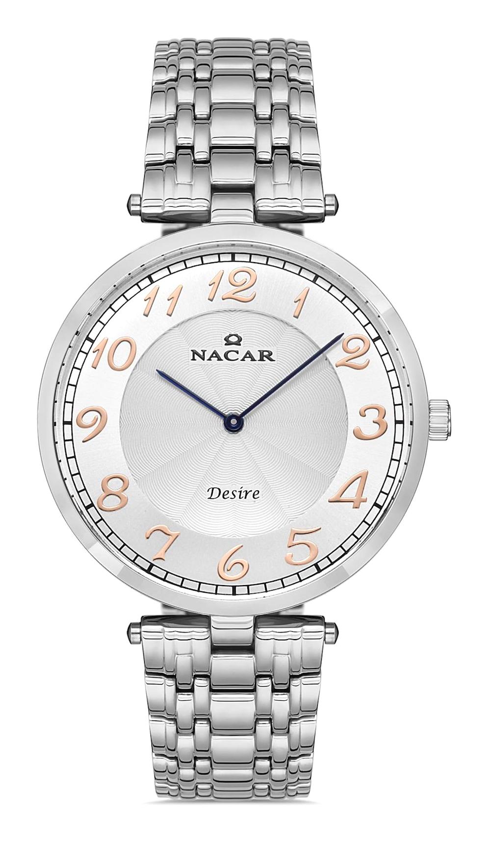 Nacar 102921039ASM Takvimli 44 mm Çelik Kordon Analog Kol Saati