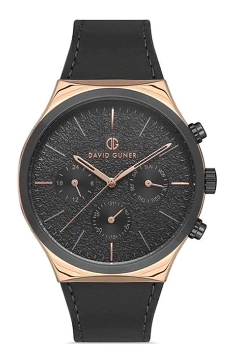 David Guner DG-8265GB-R2C Takvimli 42 mm Siyah Deri Kordon Analog Kol Saati