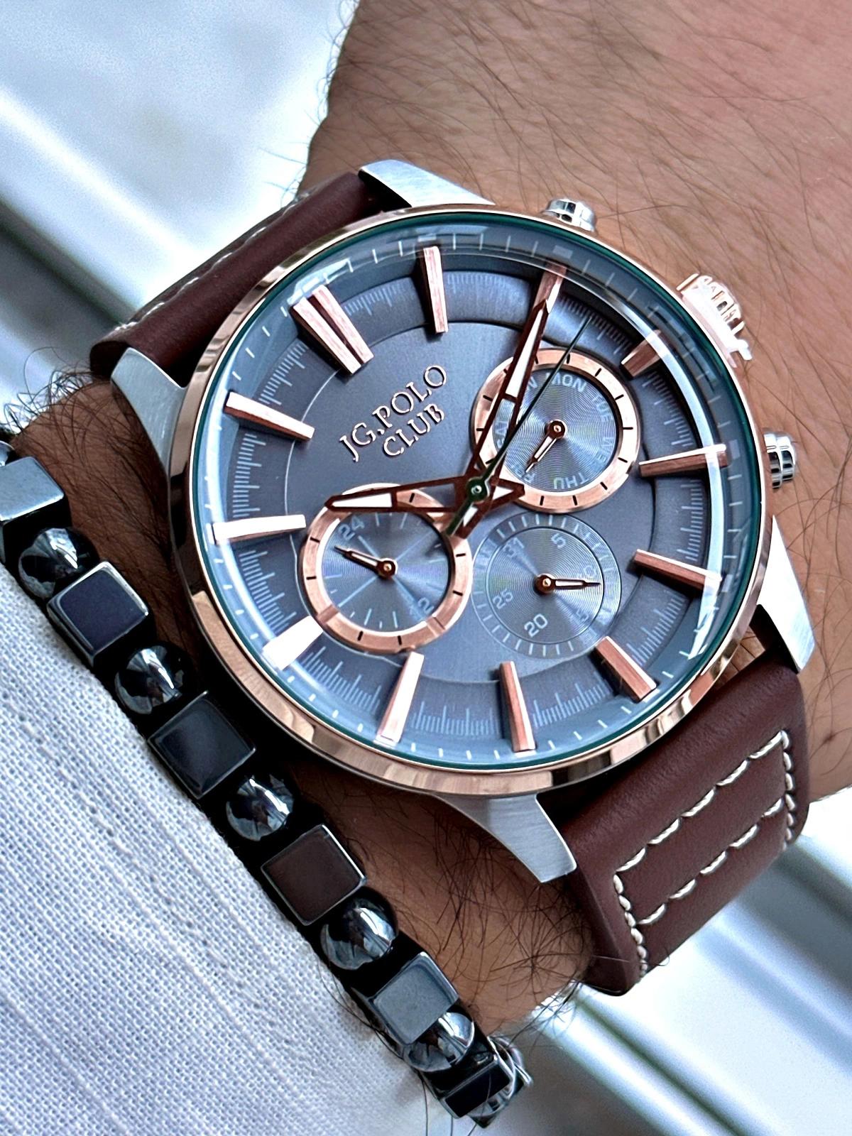 Jg. Polo Club JPC0224S0405904 Takvimli Kahverengi Deri Kordon Analog Erkek Kol Saati