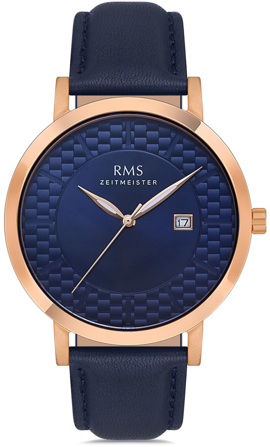 Romanson GR.1.AG1430.19 Takvimli 43 mm Lacivert Deri Kordon Analog Kol Saati