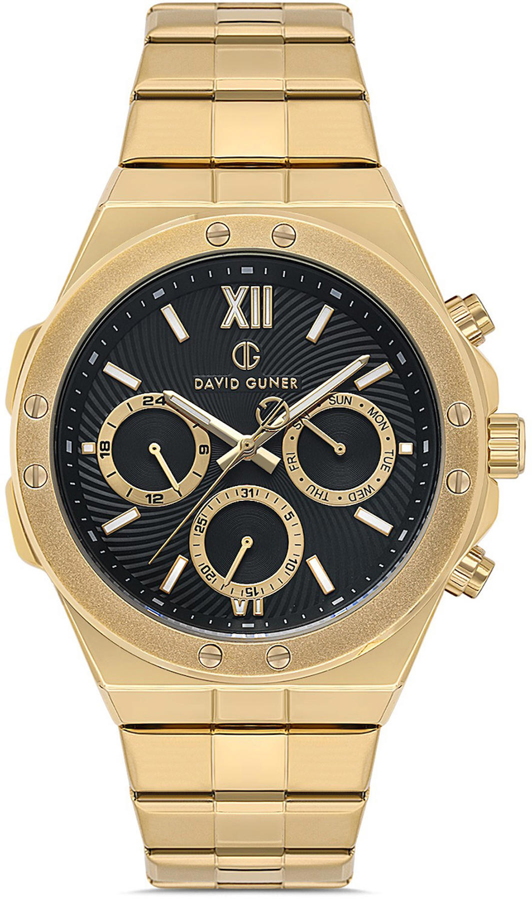 David Guner DG-8607GA-B2 Takvimli 42 mm Altın Çelik Kordon Analog Kol Saati
