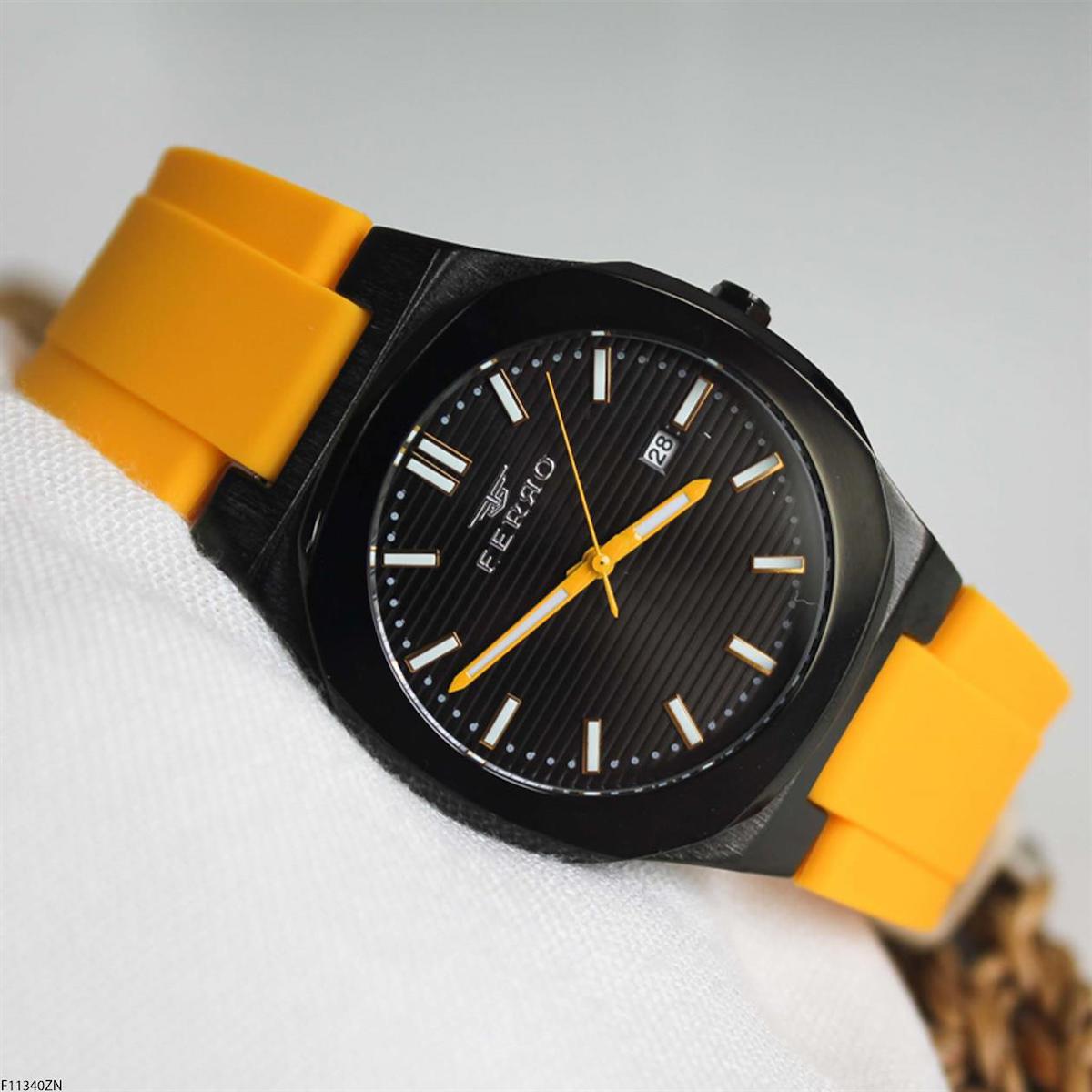 Ferro F11340ZN Takvimli 41 mm Sarı Silikon Kordon Analog Erkek Kol Saati